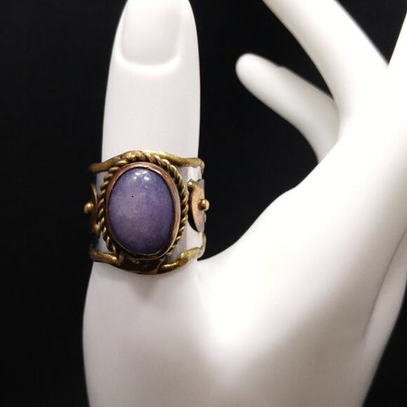 Amethyst Gemstone Mixed Metal Handmade Ring, Size 8 1/2 - Picture 2 of 11